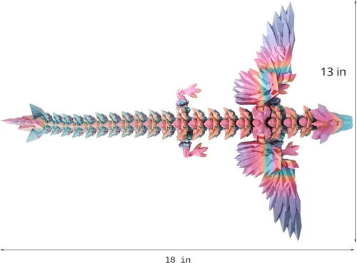 Vista 6 de Dragón Impreso en 3D - Dragón Volador de 18 Pulgadas con Alas, Juguete Fidget de Cristal Articulado XL con Alas, Decoración del Hogar, Regalo
