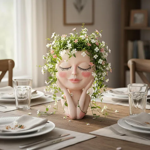 Vista 9 de Macetas Cara de Plantas en Forma de Cabeza - Lindas Macetas para Suculentas, Macetas para Plantas de Interior con Sistema de Drenaje, Regalos