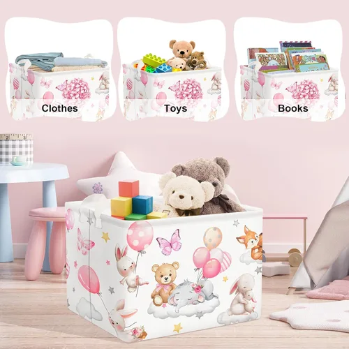 Vista 5 de Clastyle Cesta de almacenamiento para niños, diseño de flores rosas, cesta