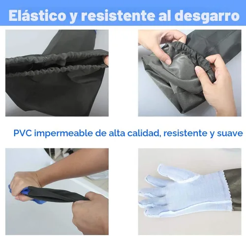 Vista 2 de Guantes de trabajo resistentes a productos químicos de PVC de Haiou, de goma larga, resistentes al agua, para trabajo con productos químicos