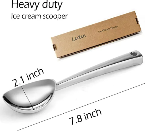 Vista 4 de Leden Cuchara de helado de metal resistente, cuchara de aluminio antiadherente para helado duro, apta para lavavajillas, multiusos