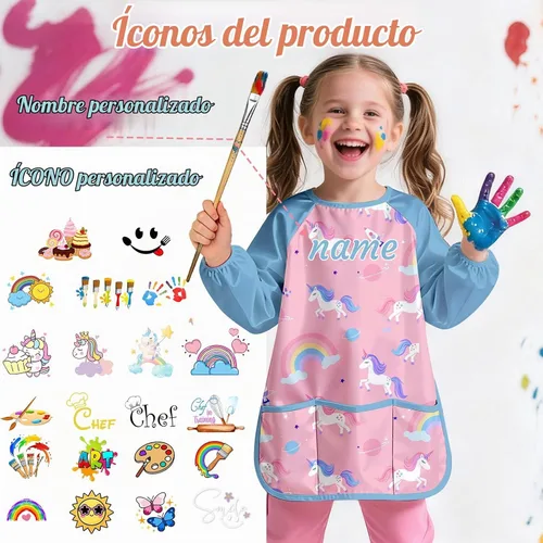 Vista 5 de Personalized Kids Art Smock with Name Custom Toddler Waterproof Artist Painting Apron