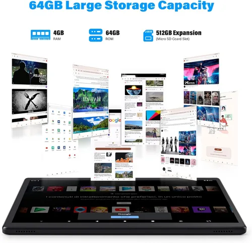 Vista 4 de Tablet Android de 10 pulgadas, 8 GB de RAM, 64 GB ROM 1 TB expandible Android 15, Octa-Core, WiFi 6 (2.4G/5G), pantalla de 1280 x 800, tabletas