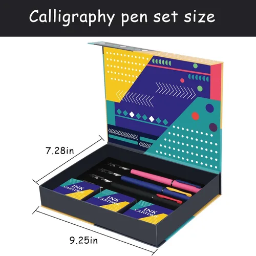 Vista 2 de Juego de bolígrafos de caligrafía Aifeiter, plumas estilográficas de caligrafía con 7 puntas reemplazables diferentes con 60 cartuchos de tinta
