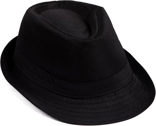 Vista 2 de Sombrero de gángster Fedora de los años 20 tirantes con corbatín preatado cejas de anciano bigote lentes falsos de nerd talla única Sombrero negro