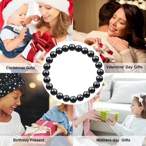Vista 6 de Hicarer 2 pulseras de shungita negras con cuentas de shungita, piedras elásticas de cristal, joyería energética, poderoso defensor espiritual
