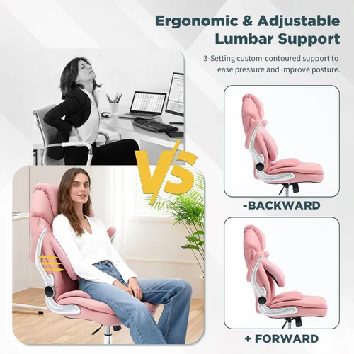Vista 5 de Cómoda silla de escritorio de oficina rosa con brazos soporte 9318-3 Rosa (click-2 soporte lumbar)