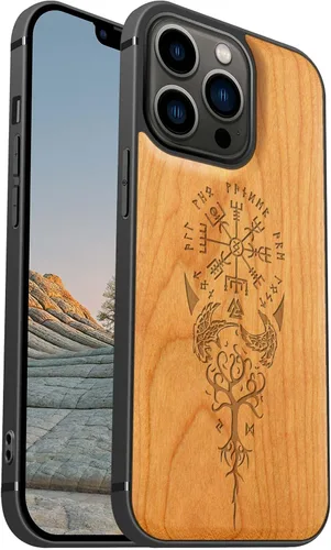 Vista 13 de Carveit Funda magnética de madera para iPhone 13 [madera real dura y TPU suave], funda protectora híbrida de madera única y elegante a prueba
