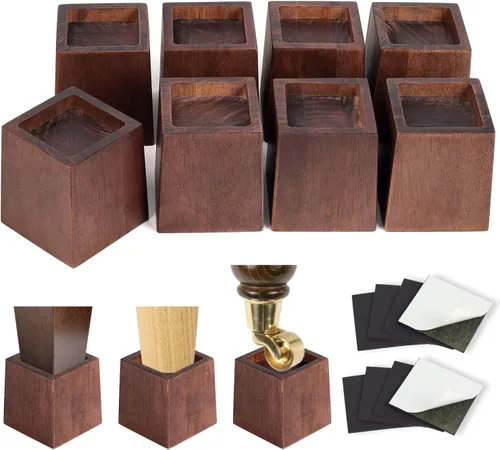 Vista 10 de Elevadores de cama de madera de 3 pulgadas de alta resistencia – Paquete de 4 elevadores de muebles de madera para cama, sofá y mesa, soporte