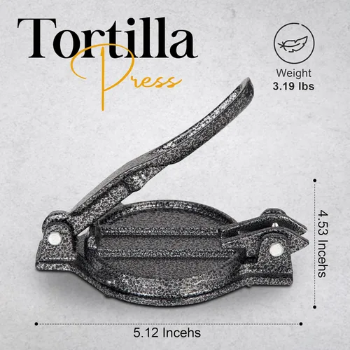 Vista 6 de Alpine Cuisine Prensa Gordita de hierro fundido de 5 pulgadas, fabricante de Gordita duradero adecuado para harina, chapattis, roti y prensa