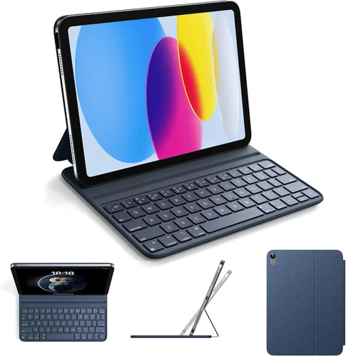 Vista 13 de HOU Funda con teclado para iPad de 10ª generación/iPad de 11ª generación de 11 pulgadas A16 2025 – Folio inteligente, ultra delgada, carga