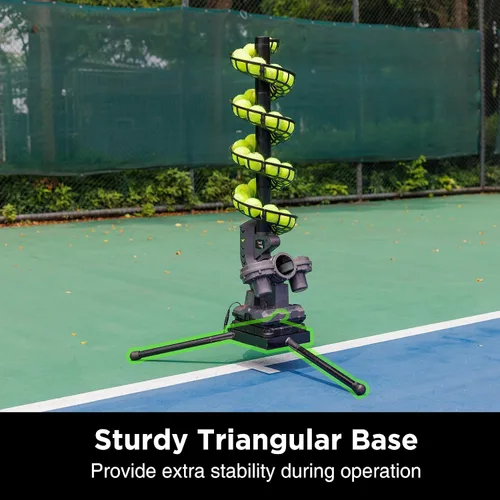 Vista 2 de Furlihong 3807BH Máquina de pelotas de tenis con base triangular, velocidades ajustables, oscilación izquierda y derecha, lanzamiento con balanceo