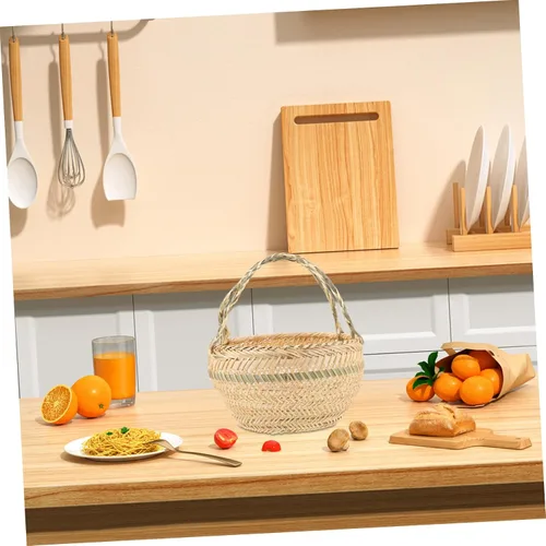 Vista 2 de ABOOFAN Cesta portátil de cosecha de jardín, cesta de almacenamiento de alambre con mango de bambú, cesta de almacenamiento tejida a mano, cesta