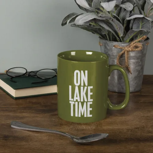 Vista 3 de Primitives by Kathy 21675 Taza de café de gres verde, 20 onzas, Lake Time