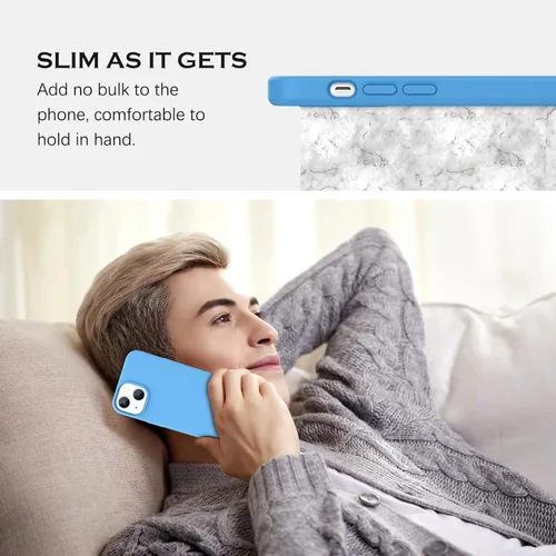 Vista 5 de DOMAVER Funda para iPhone 13, funda de teléfono para iPhone 13, silicona líquida, gel suave, forro de microfibra, funda protectora a prueba de Azul
