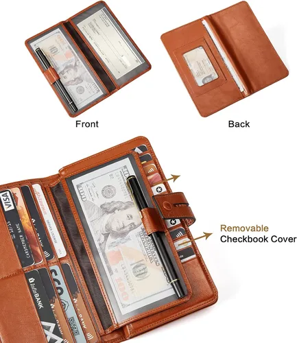 Vista 2 de BOSTANTEN Carteras de cuero para mujer con bloqueo RFID de gran capacidad tarjetero triple para mujer