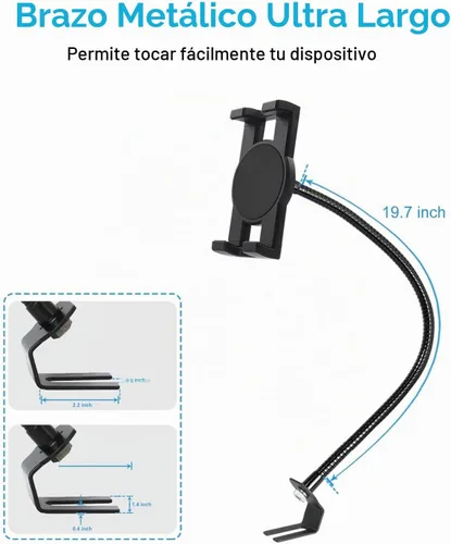 Vista 3 de Soporte para tableta, riel de asiento de automóvil o camión, cuello de cisne resistente, soporte para tablet con brazo de aluminio de 20 pulgadas