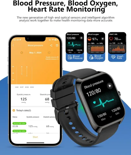 Vista 4 de Reloj inteligente (respuesta/hacer llamadas) para hombres y mujeres, reloj inteligente de 2.02 pulgadas con oxígeno en sangre, presión arterial