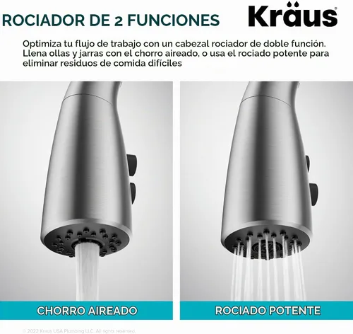 Vista 3 de Kraus Merlin - Grifo de cocina con un solo mango extraíble en transición, color negro mate, KPF-1674MB