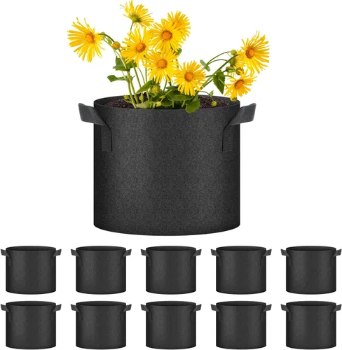 Vista 14 de Bolsas de cultivo de plantas HealSmart 3 galones, juego de 10 macetas para tomate con asas, tela no tejida de aireación, maceta de jardinería Negro
