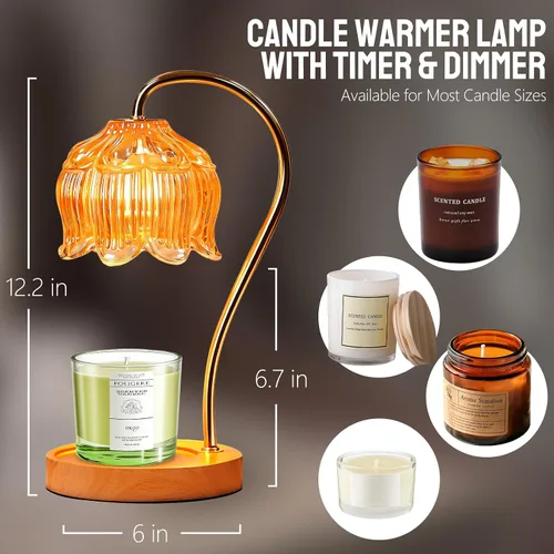 Vista 3 de Lámpara calefactora de velas de fragancia GEEZO, calentador de velas eléctrico con temporizador y regulador de intensidad, regalos de Navidad