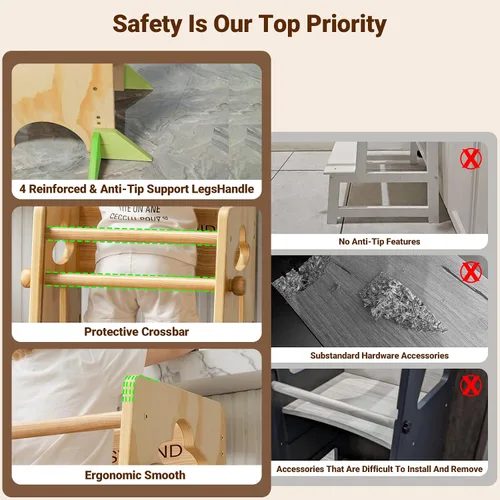 Vista 6 de COSYLAND - Taburete de pie para niños ajustables en altura - Taburete de cocina para niños súper estable con panel protector - Taburete de cocina