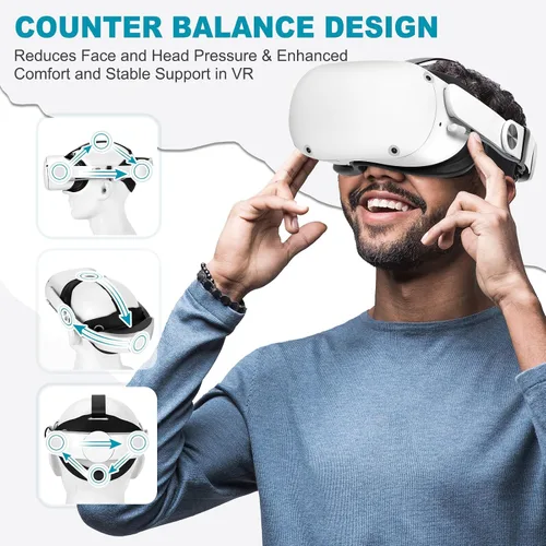 Vista 4 de Hurra Head Strap with Battery for Oculus Quest 2, 10000mAh Fast Charging Battery Pack Extend 8H Playtime, Counter Balance Adjustable Elite Strap