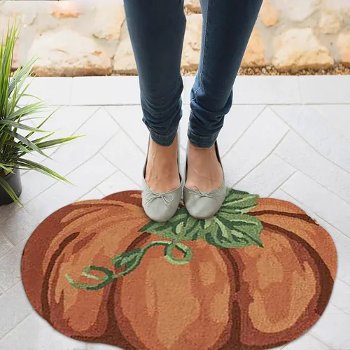 Vista 5 de Alfombra de calabaza de otoño, 31 x 22 pulgadas, antideslizante, lavable, tapete de bienvenida, bonito tapete de Halloween, Acción de Gracias