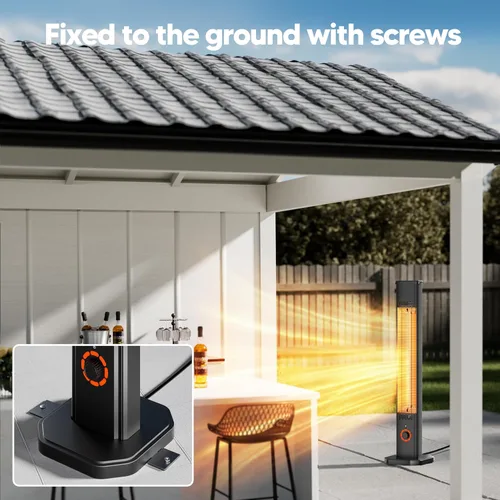 Vista 5 de Calentador de exterior para patio de 1500 W, temporizador de 8 horas, impermeable, calentador eléctrico infrarrojo para patio, calefacción de 8