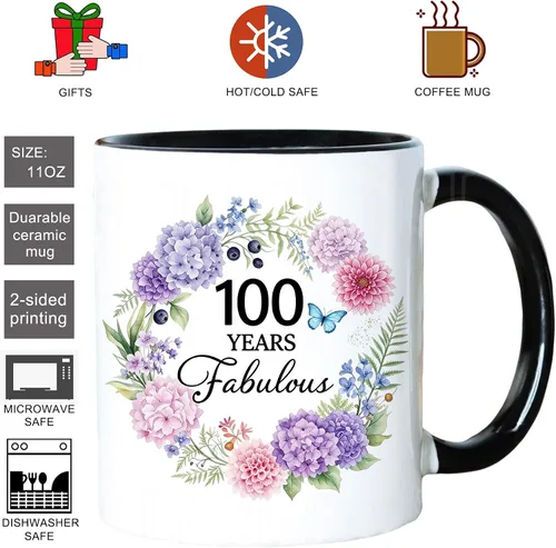 Vista 2 de 100th Birthday Coffee Mug, 100 Years Fabulous Gift for Women 11oz