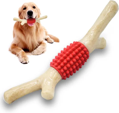 Vista 4 de SCHITEC Juguete masticable para perros para masticadores agresivos, palo de dentición de nailon grande y goma resistente con sabor a madera