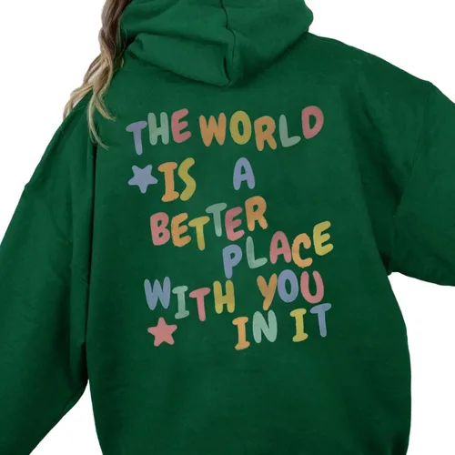 Vista 2 de BLUBUKLKUN Sudaderas con capucha para mujer, con texto en inglés The World Is A Better Place With You In It para el día de San Valentín