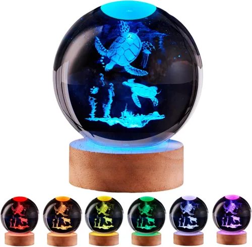 Vista 12 de Lámpara de bola de cristal 3D de Axolotl, lámpara de noche de bola de cristal mejorada de 3.15 pulgadas con 16 colores LED, base de madera, control