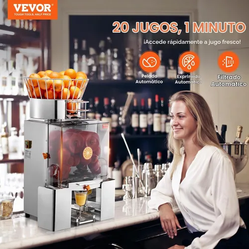 Vista 2 de VEVOR Máquina Exprimidora de Naranja Comercial, Extractor de Jugo de Alimentación Automática de 120W, Extractor de Jugo de Acero Inoxidable para 25