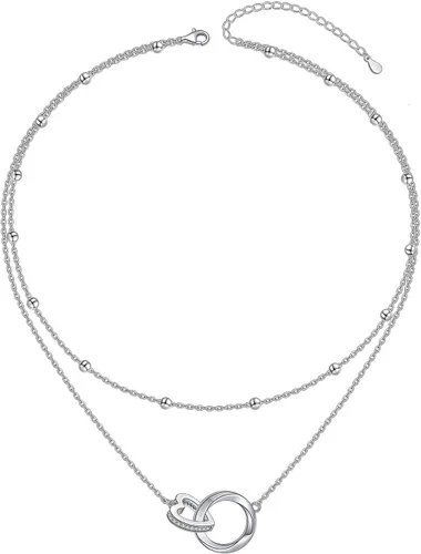 Vista 21 de Collares en Capas para Mujeres Plata de Ley S925 Gargantillas Collar para Mujeres Círculo/Corazón/Doble Círculo/Cruz/Estrella/Collar de Mal de Ojo