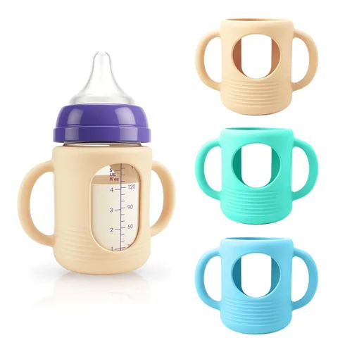 Vista 10 de 2-Pack Silicone Sleeves for New Lansinoh & Pigeon Glass Baby Bottle 8 oz A-light pink