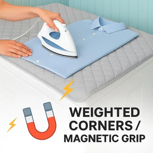 Vista 6 de Iron Anywhere - Tapete de planchado magnético acolchado con soporte de silicona resistente al calor, viajes y hogar, 18 x 31 pulgadas Azul