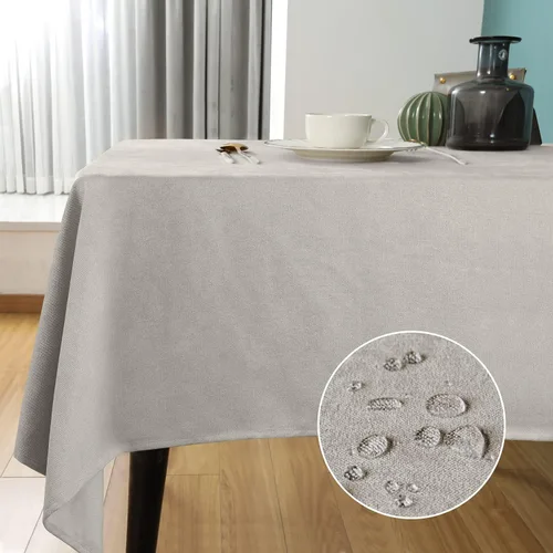 Vista 30 de Mantel rectangular de lino texturizado de 47 x 63 pulgadas, impermeable, a prueba de derrames, lavable, sin arrugas, mantel para mesa de comedor