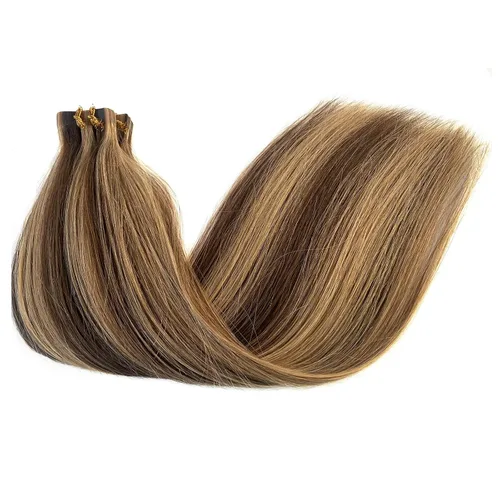 Vista 30 de Extensiones de cabello con micro puntas, 16 pulgadas, balayage, color #18, rubio beige, mezclado #60 rubio platino, extensiones de cabello humano