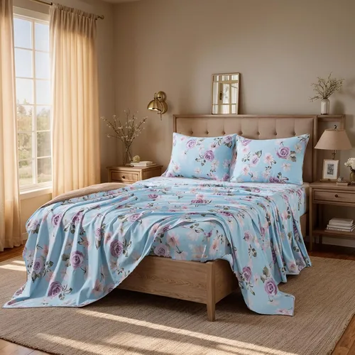 Vista 44 de FADFAY Juego de sábanas tamaño King, sábanas de algodón percal rosa floral con bolsillo profundo, ropa de cama vintage lujosa azul con estampado
