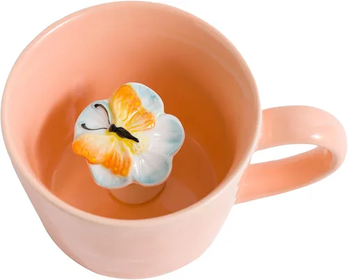 Vista 9 de Taza de Cerámica de Caracol DIHOclub Taza de Caracol Oculta con Animal 3D Dentro, Serie Jardín Figura Hecha a Mano (Verde Manzana)