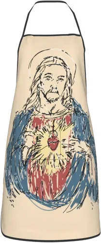 Vista 8 de Delantal de Jesús, delantales de cocina para hombres y mujeres, delantal de cocina, delantal de chef, delantales de jardín ajustables con 2 bolsillos