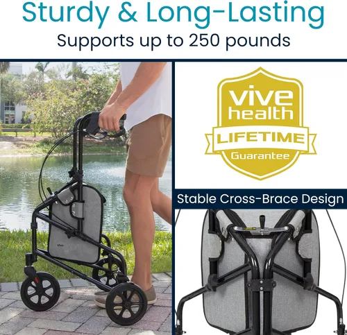 Vista 4 de Vive Mobility Andador de 3 ruedas - Andador de tres ruedas para personas mayores - Ligero, plegable, estrecho, resistente - para hombres y mujeres