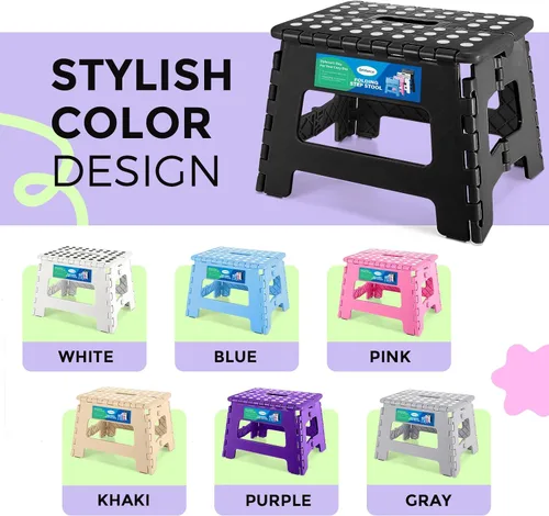 Vista 9 de Dyforce Taburete plegable de 9 pulgadas para niños y adultos, taburete de pie plegable y ligero para niños pequeños, cocina, baño, capacidad de 300