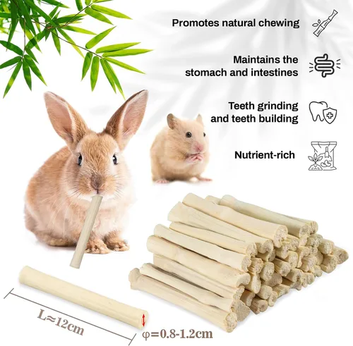 Vista 6 de Sukh 240g de palitos masticables de bambú dulce - Palitos de bambú natural para conejos, juguete masticable para animales pequeños, golosinas