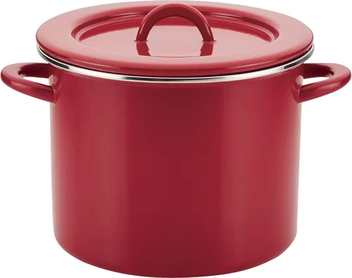 Vista 10 de Rachael Ray Olla esmaltada en acero con tapa, apta para inducción, 12 cuartos de galón, crema de almendras