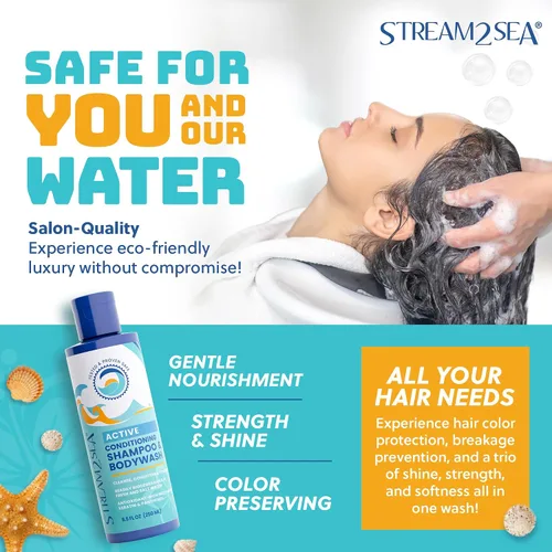 Vista 3 de STREAM 2 SEA Champú y acondicionador, gel de baño 3 en 1 para natación, champú para nadadores Reef Safe para hombres, mujeres y niños, champú