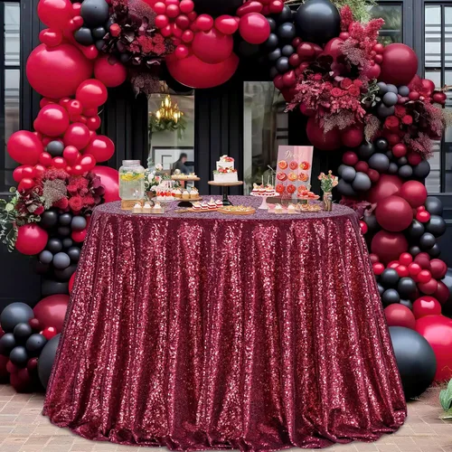 Vista 24 de B-COOL Mantel de lentejuelas con brillo para mesas, color azul bebé, mantel de lentejuelas para decoración de mesas, para bodas, Navidad