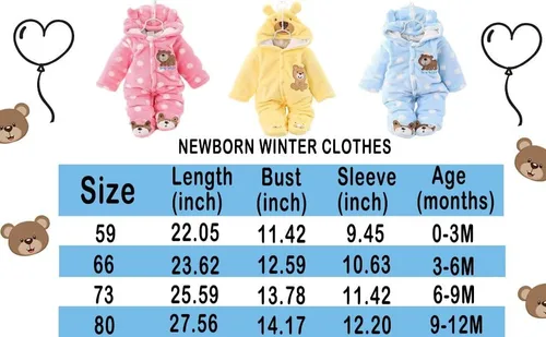 Vista 6 de ILYBOZ Traje de nieve para bebé, lindo oso de dibujos animados, traje de banderines para bebé niño y niña, abrigo de invierno grueso para bebé