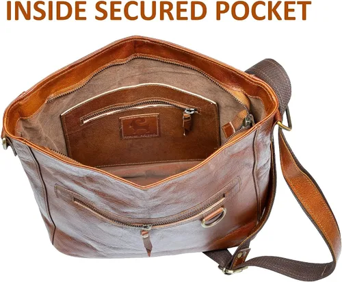 Vista 7 de URBAN LEATHER Bolsos cruzados grandes de 12 pulgadas para mujer bolso bandolera cruzado de cuero auténtico bolso de viaje de diseñador de hombro